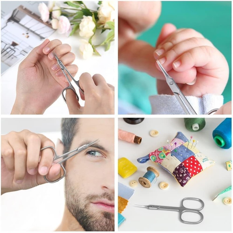 Stainless Steel Nail Scissors, Cuticle Scissors with Curved Tip, Multipurpose