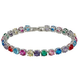 RIZILIA Round Cut Multi-Color CZ CZ 18K Gold Plated Tennis Bracelet, 7"
