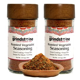 The Grindstone, Roasted Vegetable Seasoning and Spice mix, locally blended rubs and spices for roasting, baking, bbq, 2.8 oz. Glass Jar with Sifter, Pack of 2
