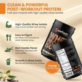 EarthNutri - Whey Isolate Protein Powder - Post Workout Recovery Powder for Muscle Recovery & Growth - 25g Protein - Easily Digestible - Non-GMO & Gluten-Free - Vanilla Flavor - 20 Servings(1.28 lbs)