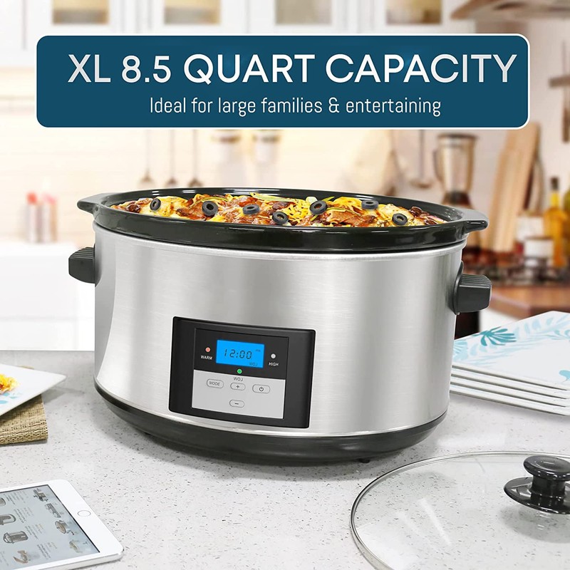 Digital Programmable Electric Slow Cooker - Oval Adjustable Temp, Sauces,