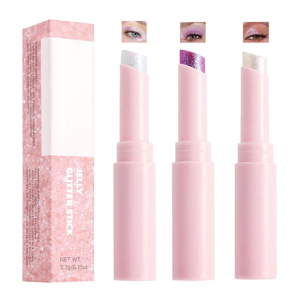 3PCS Jelly Glitter Eyeshadow Stick Set, Multi-Use Highlighter Makeup Pencil,