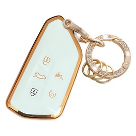 WENHENI for VW Volkswagen Key Fob Cover Key Fob Shell With KeyChain Fit for VW ID4 ID3 MK8 Golf GTI Skoda Octavia Smart Key (Gold-white)