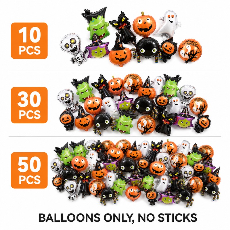 Mini Halloween Foil Balloons – Bat, Pumpkin and Skull Party