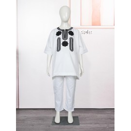 HD African Embroidery Attire for Toddler Boys White Dashiki Outfit M