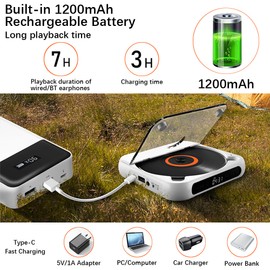 CD Player 3 Modes LED Display Touch Control Portable Retro Desktop BT Music Player with Dust Proof Cover
