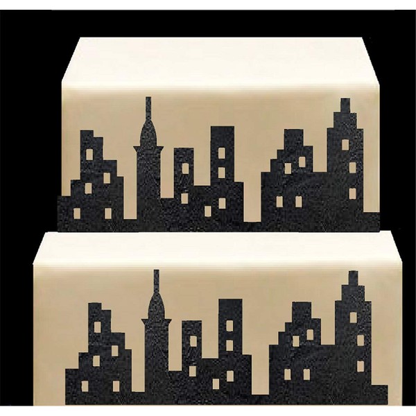 CakeSupplyShop Scenic Theme Stick On / Lay On Cake Border Decoration Toppers (Super Hero Lighted City Backdrop)