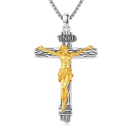 StoryEtain Jesus Kreuz Kette 925 Sterling Silber Kreuz Anhänger Jesus Christus Kruzifix Halskette Religiöser Amulett Schmuck Geschenke für Herren Damen Christian