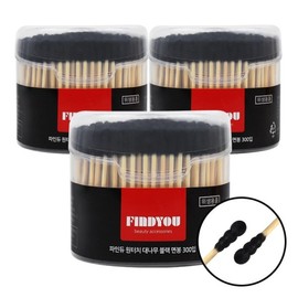 Finedew Black Cotton Swabs Natural Bamboo 300 Count x 3 / 파인듀 검정 면봉 천연솜 대나무 300개입x3개