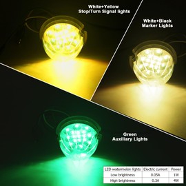 2PCS Dual Revolution Amber Turn Signal and Marker to Green Auxiliary 17 LED Watermelon Lights, Clear Lens & Stainless Steel Bezel Marker Lights for Freightliner Kenworth Peterbilt Trailer Heavy Trucks