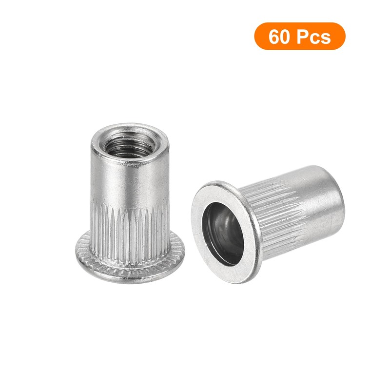 sourcing map 60Pcs Rivet Nuts Flat Head, M6 Stainless Steel