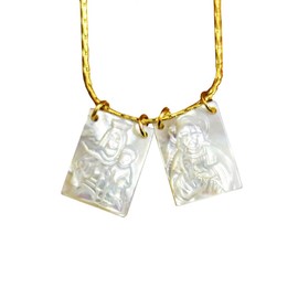 UNGUGU Mother of Pearl Jesus and Virgin Mary Scapular Necklace, God Virgin Mary Pearl 14k Gold Filled Chain Necklace, Pearl Gold, Agate