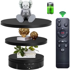 Electric Rotating Stand with Remote Control, Turntable, Remote Control, Electric Rotary Stand, Lid Replaceable, Electric Display Stand, 360° Small Electric Turntable, Low Noise (Round-black)