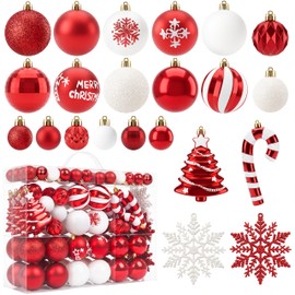 Joiedomi - 133 adornos de Navidad surtidos de color rojo y blanco, adornos de bolas de Navidad inastillables, decoración colgante de Navidad para coro