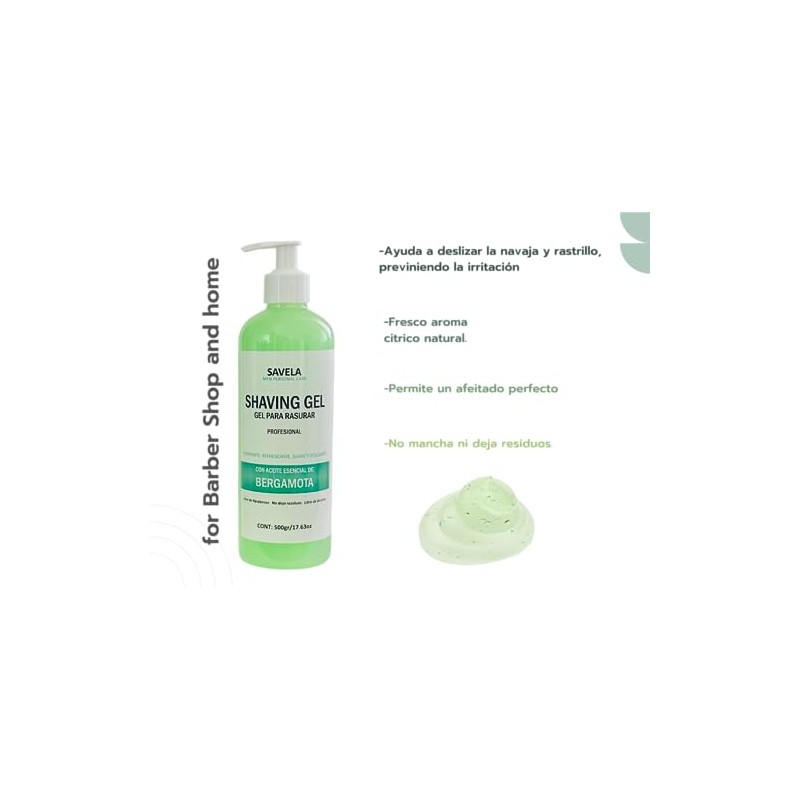 Shaving gel 500mL con Bergamota y aloe vera, deslizante e