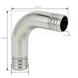 Closmos 304 Stainless Steel 90 Degree Barbed Hose Elbow, 5/8" x 5/8", 1pc with 2pcs Hose Clamps