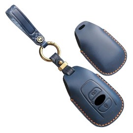 TECART Key fob Cover case with Keychain Leather Key case Fit fit Subaru Forester Outback BRZ Legacy Ascent, 3 Button-blue