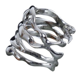 NicoWerk SRI780 Women's Silver Ring Wide 925 Sterling Silver Distinctive Multi-Row Wrapped Smooth Shiny Adjustable Open, Sterling Silver