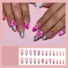 MouyouGlow Press on Nails Kurz,Almond Rosa 3D Bubble Blumen Floral