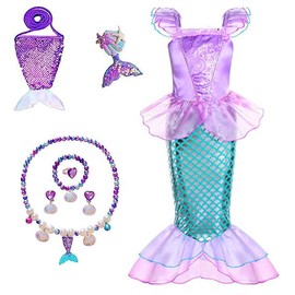 Little Girls Princess Mermaid Costume for Girls Dress Up with Accessory for Christmas Birthday Party Supplies Blue-Pink