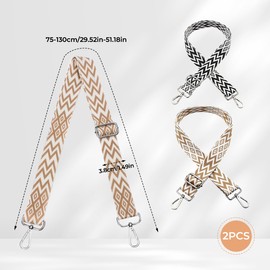 Pack of 2 Bag Straps 3.8 cm Wide, Adjustable Shoulder Strap 75-130 cm, Bag Straps for Changing, Wide Shoulder Strap, Bag Strap, Shoulder Strap for Bags, Carry Strap, Handbags