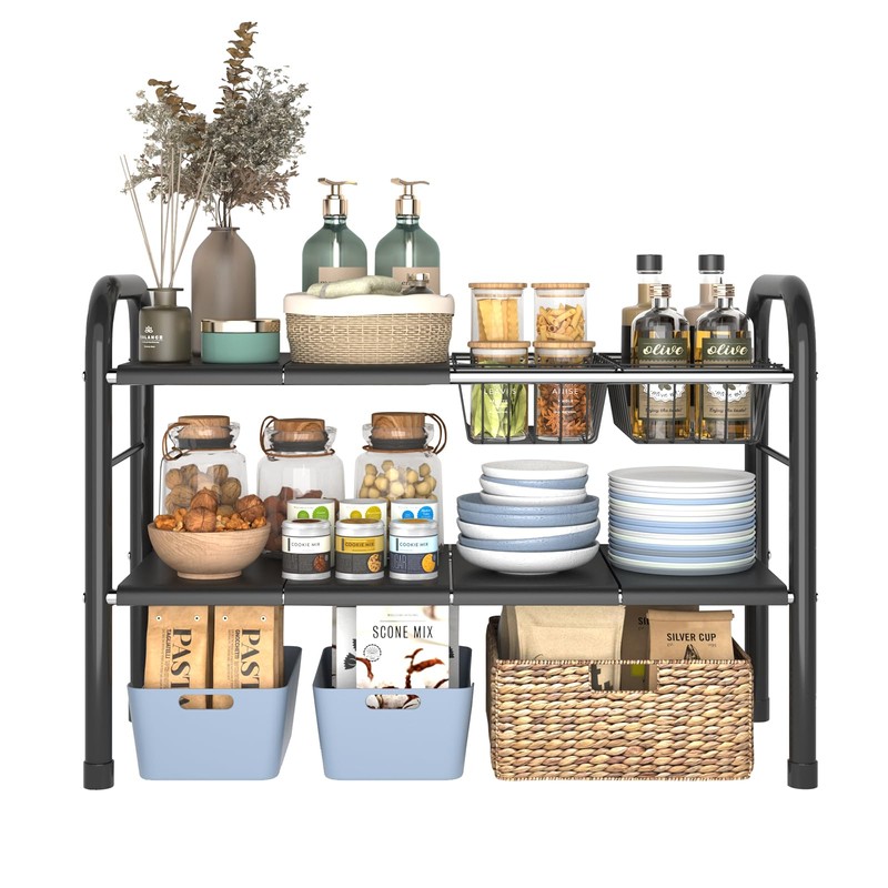 KOSIWU Expandable Under Sink Organizer, 2 Tier Under Sink Shelf