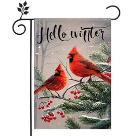 Winter Cardinal Bird Garden Flag 12x18 Double Sided Christmas Banners for Outside Trees Snow Christmas Holiday Outside Decorations Burlap Yard Flag