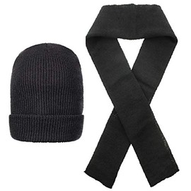 Wool Watch Cap Beanie Wool Scarf Set, Winter Hat & Scarf, 100% Wool, MIL-SPEC, Made in USA (Black)