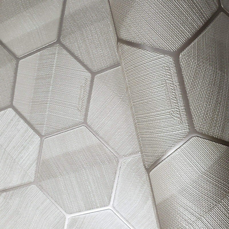 Modern Hexagon Taupe Metallic Fabric Textured Wallpaper Geometric 3D