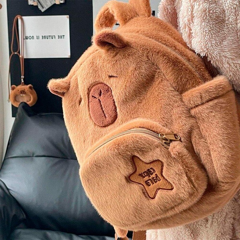 Mochila Bolso Peluche Afelpada Backpack Moda Adorable Escolar Suave Capybara