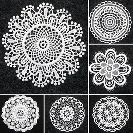Pack of 8 Lace Round Embroidered Table Runner, Handmade Laced White Lace Small Crochet Table Runner Coasters Crochet Lace Doilies Place Mat for Kitchen, Dining Room, Dream Catcher Decoration 15 cm