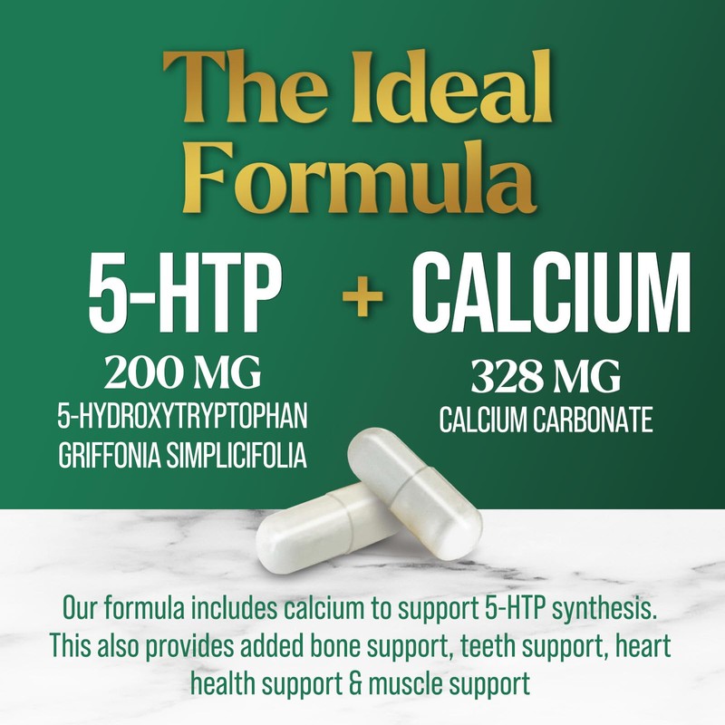 5HTP 200mg Capsules - 5 HTP Supplement Plus Calcium for