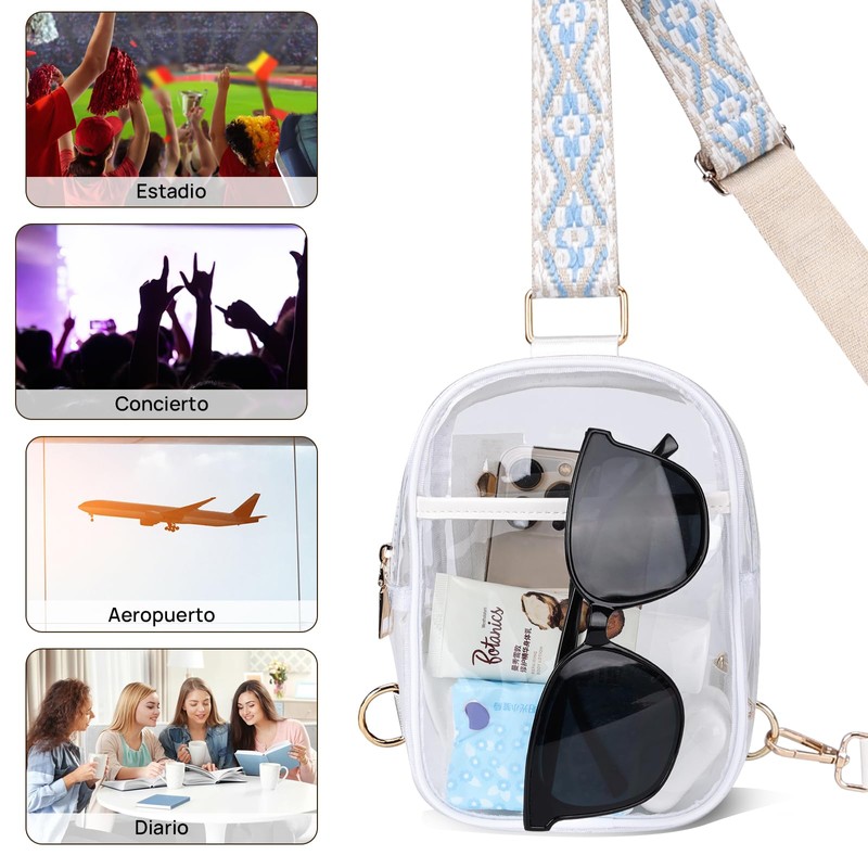 Bolsa Transparente 3 Bolsillos, Crossbody Mujer Transparente,Bolsa Transparente Para Mujer,