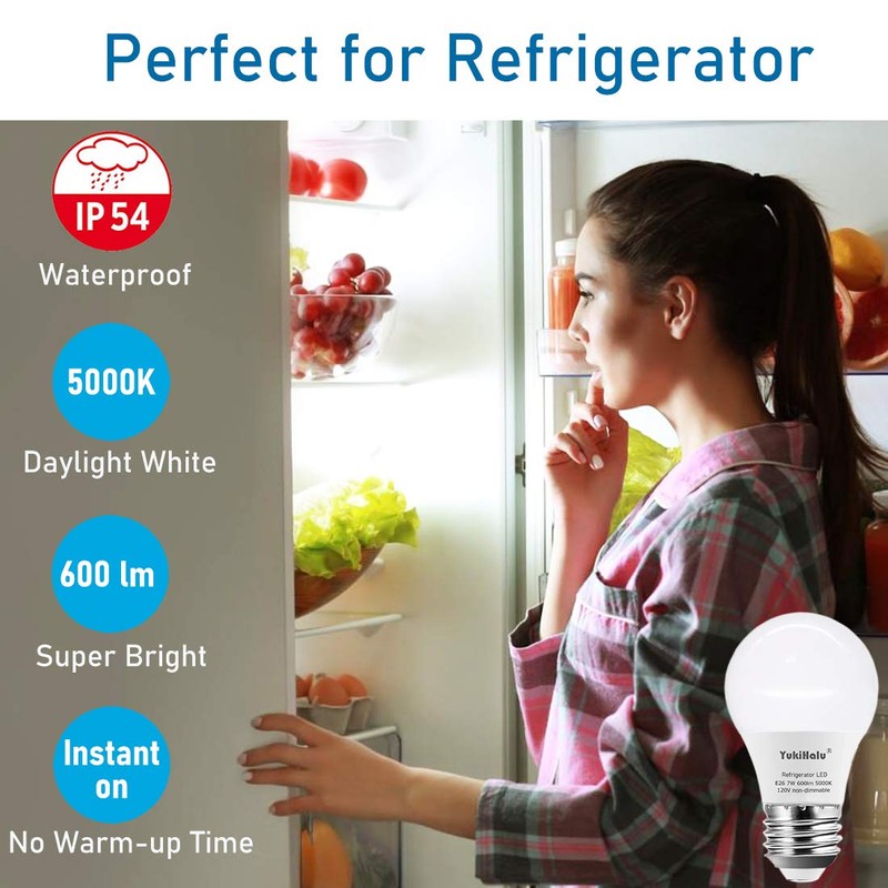 YukiHalu, A15 Appliance Light Bulb, 60W Equivalent for Range Hood/Refrigerator