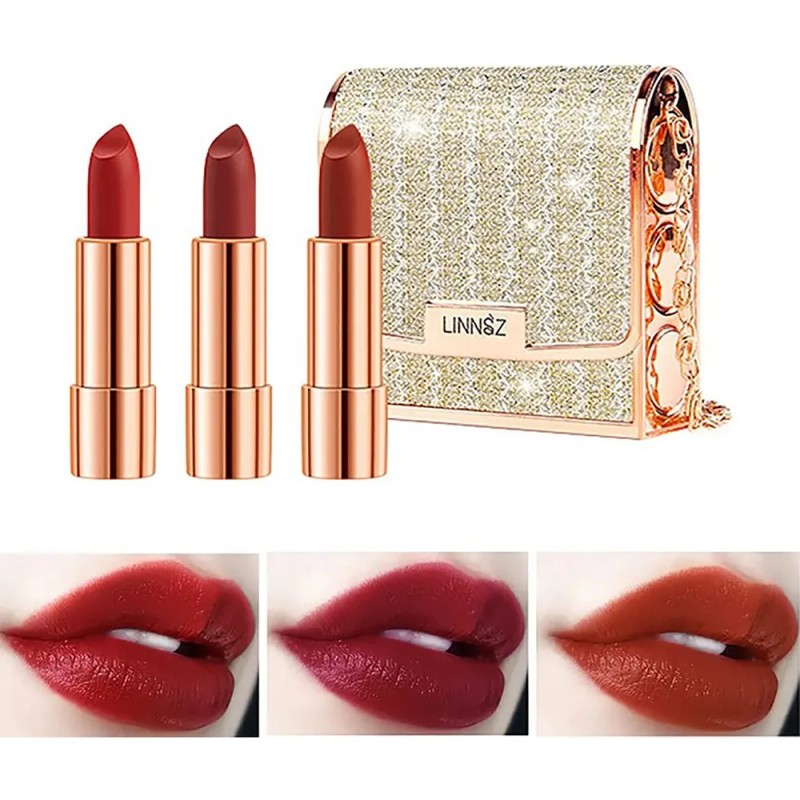Juego De Lápices Labiales Mate De 3 Colores Con Bolsa