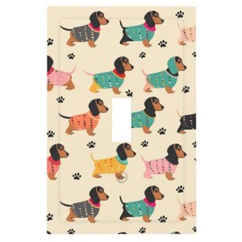 Buyidec Dachshund Colorful 1 Gang Single Toggle Outlet Light Switch Wall Plate Cover Decorative Electrical Face Receptacle Cover Plate with Screws