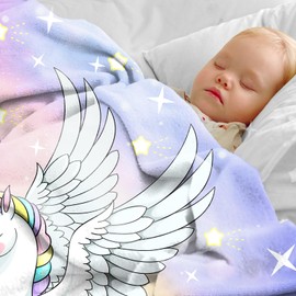 Healemo Unicorn Throw Blankets for Girls- 3 4 5 6 7 8 9 10 Year Old Birthday Gifts Idea for Girls Kids, Soft Pink Rainbow Bedding Blanket for Kids Teens 50x60 Inch