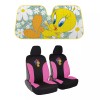 BDK New Tweety Bird Flowers Car Front 2pc Seat Cover Set & Windshield Sunshade