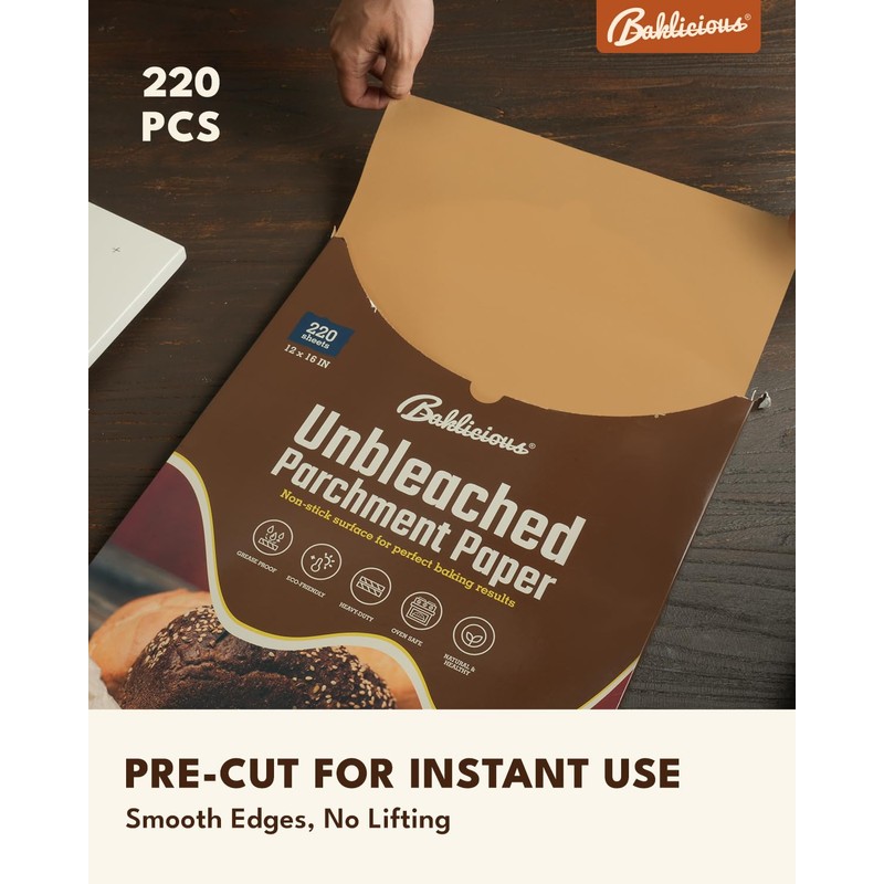 220 Pcs Unbleached Parchment Paper Baking Sheets, Baklicious Pre-cut Heavy