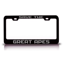 Customola - Save The Great Apes Animals Pets Peace Metal License Plate Frame Tag Holder Bl