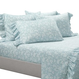 Lush Decor Garden of Flowers Ruffle Sheet Set Queen 6 Piece Set Blue - Floral Sheets - Blue Sheet Set Queen Size Bed Sheets - Coquette Bedroom Decor