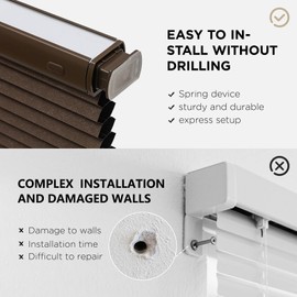 Joydeco No Tools No Drill Window Blinds for Indoor Windows, Blackout Shades Cellular Shades Cordless, No Drill Blinds for Windows, Window Shades for Home, Bedrooms, Doors (Dark Brown, 34" W x 64" H)