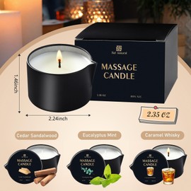 3 Pack Massage Oil Candles 2.35oz Low Temp Massage Candle Wax Spa Therapy Body Oil Valentines Gifts for Relaxation, Couples, or Self-Care (2.35 oz, Eucalyptus Mint, Cedar Sandalwood, Caramel Whisky)