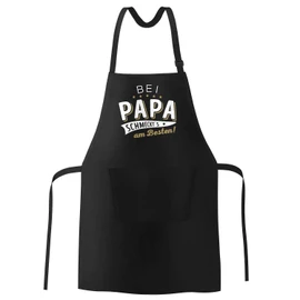 MoonWorks® Cooking Apron BBQ Apron for Men and Women with Saying "Bei Papa bzw. Mama schmeckts am best!" Cotton Apron Kitchen Apron, best with dad black