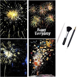 ShipeeKin 4 x Luminous Scratch Pictures, 290 x 210 mm, A4, Wall Picture, Scratch Pictures, Scratch Papers for Adults, Children with Tool Set (Fireworks)
