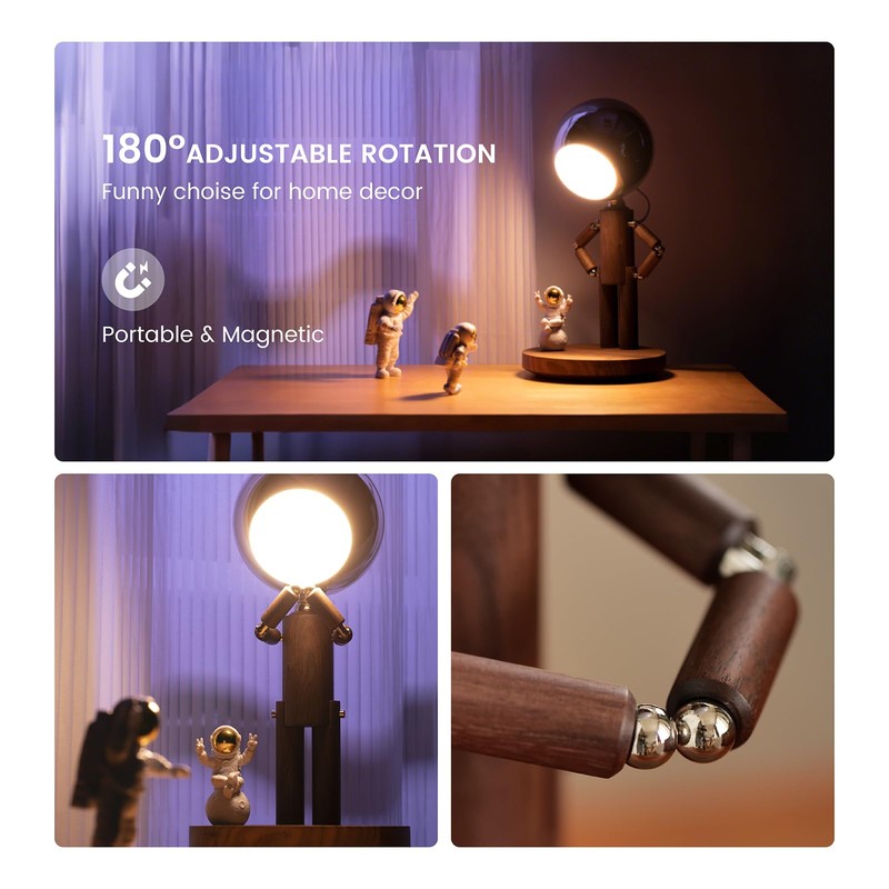 Vadifula Cordless Table Lamp, Rechargeable Wooden Table Lamp with Touch
