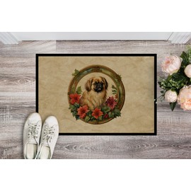 Caroline's Treasures DAC2404MAT Pekingese Christmas Flowers Doormat Front Door Mat Indoor Outdoor Rugs for Entryway, Non Slip Washable Low Pile, 18H X 27W