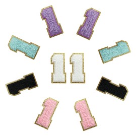 TXSN 10PCS Self Adhesive Chenille Number Patches, Colorful Iron on Number Glitter Patches Varsity Patches, 1