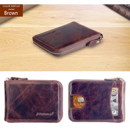 Admetus Men's Zipper Wallet Leather Bifold Wallets Slim RFID Blocking Zip Around Credit Card Holder Compact Small Wallet 2Brown