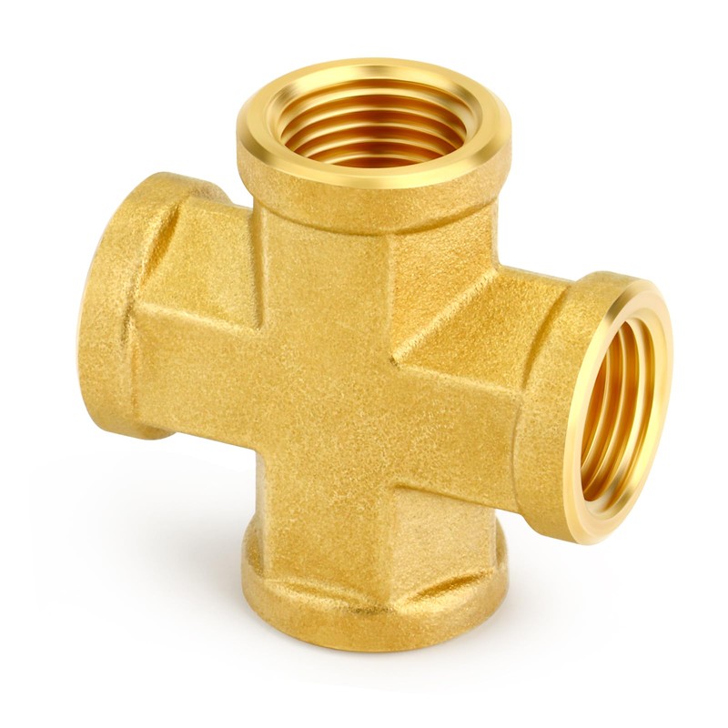 GASHER 2PCS Brass Pipe Fitting, Cross 4 Way Pipe Fitting,